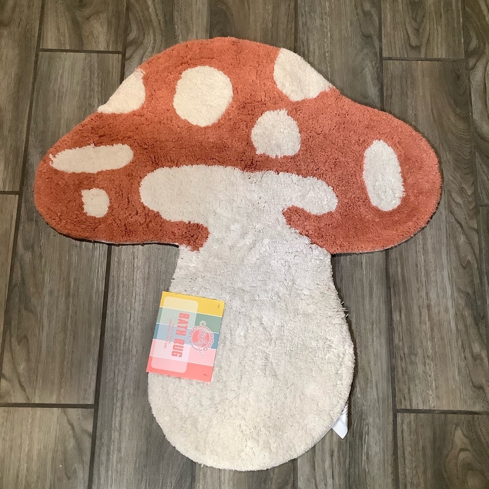Good Vibes Only Red Mushroom Bath Rug